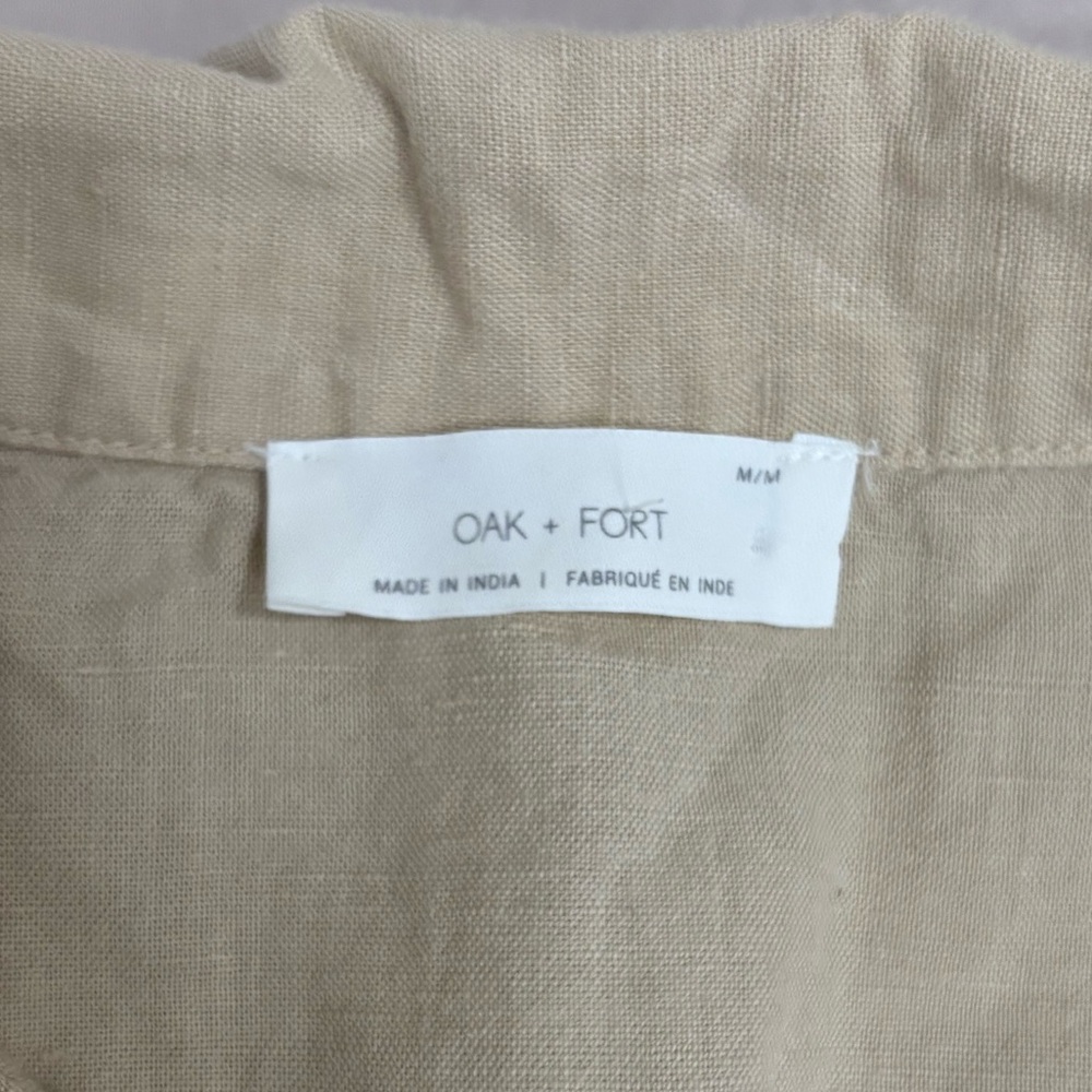 OAK + FORT Beige Linen Cotton Blouse Button Up Cream Size M - Picture 2 of 9